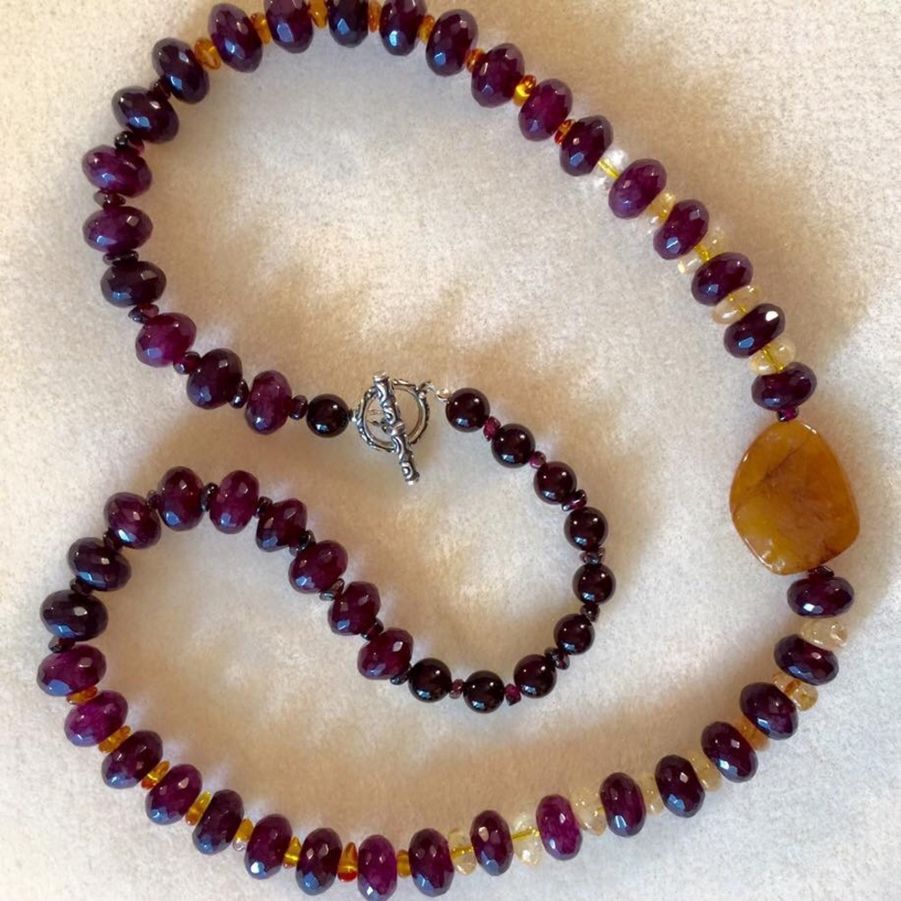 Gorgeous Garnet/citrine/agate and 925 SS necklace